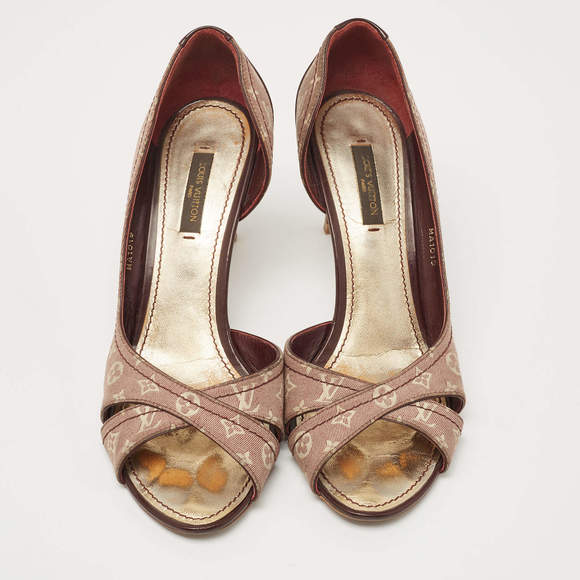 Louis Vuitton Brown/Burgundy Canvas and Patent Leather D'orsay Open Toe Pumps - Picture 4 of 9